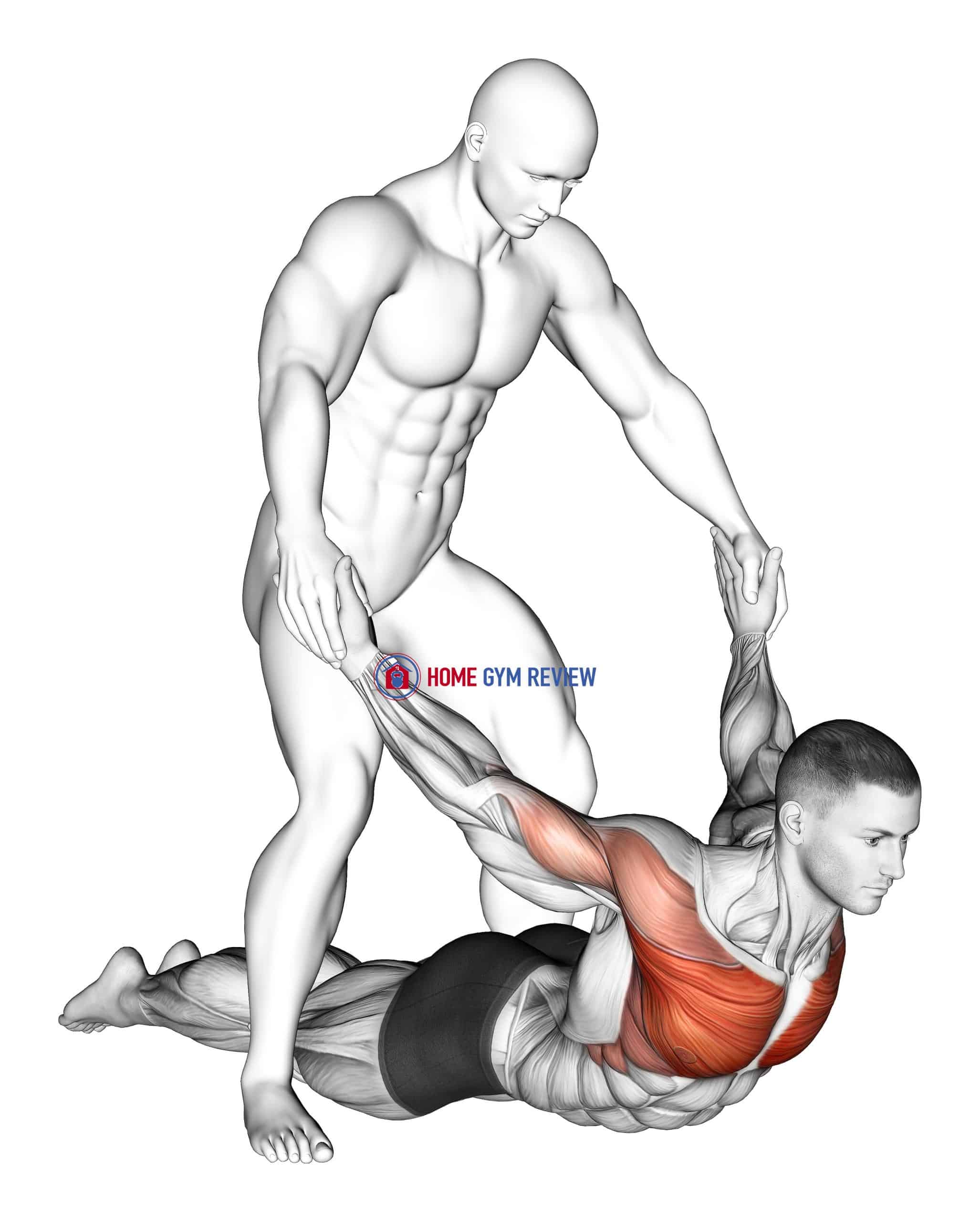 Assisted Pulling Arms in Prone Position Chest Stretch