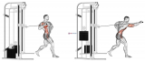 Cable twisting standing one arm chest press